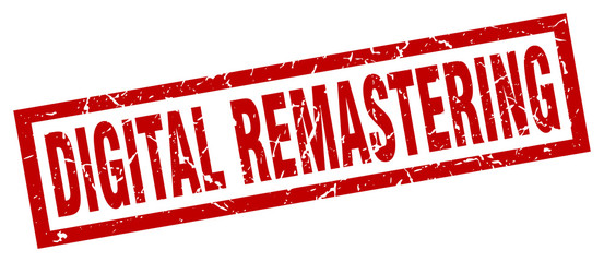 square grunge red digital remastering stamp