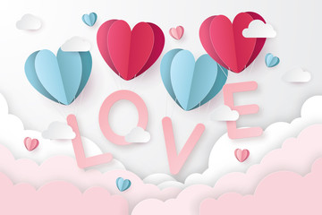 illustration of love and valentine day with heart paper cut style. Vector illustration