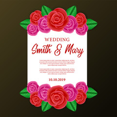 luxury Wedding invitation template with rose flower bouqet. vector illustration