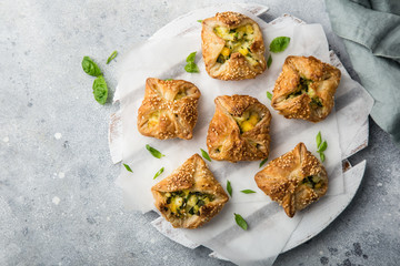 puff pastry stuffed with eggs and spinach