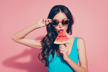 Close-up portrait of cool stylish trendy naughty cheeky adorable