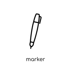 Marker icon. Trendy modern flat linear vector Marker icon on white background from thin line E-learning and education collection