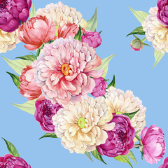 Seamless pattern for fabric with peony flowers.watercolor illustration