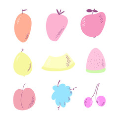 Colorful fruit illustration set. Set of fruits for your design.