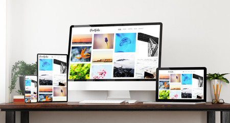 front view responsive portfolio website devices mockup