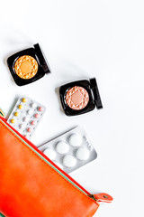 concept of female contraception and healthcare on white backgrou