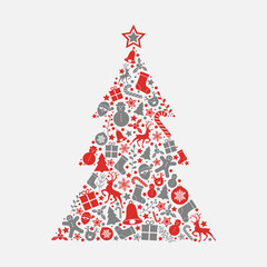 Fototapeta na wymiar Decorative Christmas tree with icon. Vector.