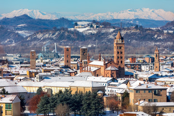 View of town of Alba, Italy.