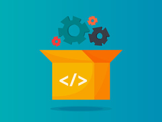 Open source concept. Box as metaphor of software