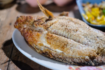 Grilled fish on a plate Thai local food