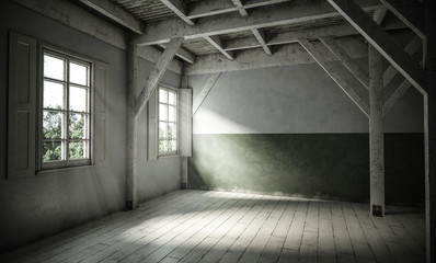 Lichtdurchfluteter leerer Raum in grün