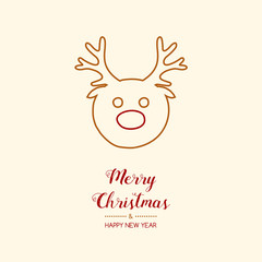 Vintage Christmas card with hand drawn reindeer. Vector.