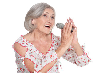 Senior singer woman portrait isolated on white background