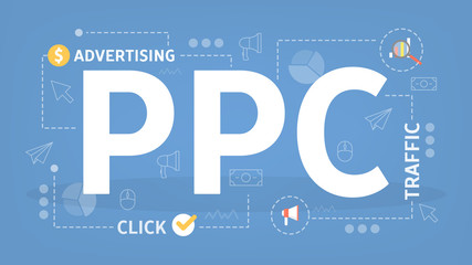 PPC pay per click advertising in the internet - obrazy, fototapety, plakaty