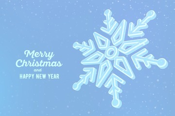 Fototapeta na wymiar Snowflake. 3d snowflake on blue background. Graphic winter background. Merry Christmas Greetings card. Happy New Year. Winter snowflakes background. Holidays. Vector illustration.