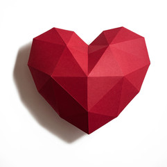 Naklejka na ściany i meble Paper hearth with shadow. Red polygonal paper heart for Valentine's day or any other Love invitation cards.