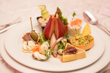 Close up with plate with delicious food