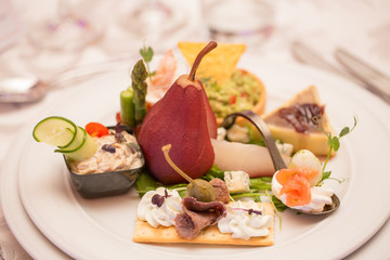 Close up with plate with delicious food