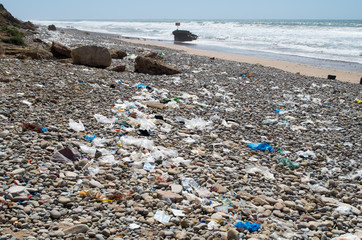 Beach is full of rubbish.