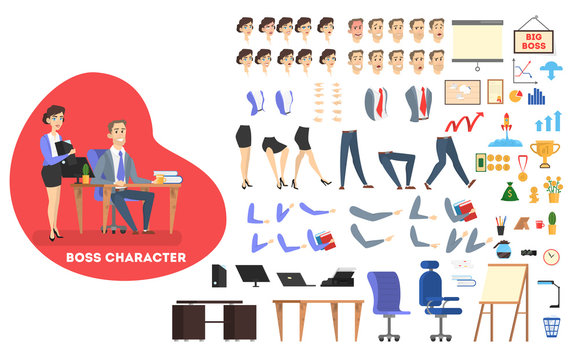 Businessman character in suit set for animation.