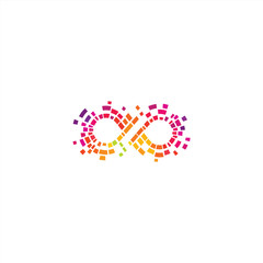 Pixel infinity logo - colorful digital infinite vector