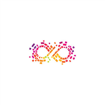 Pixel infinity logo - colorful digital infinite vector