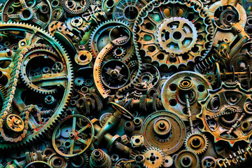 Steampunk texture, backgroung with mechanical parts, gear wheels