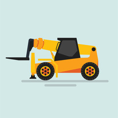 Special transport for heavy work. Truck with a crane manipulator. Equipment for warehouses and construction. Vector illustration in flat style in bright colors.