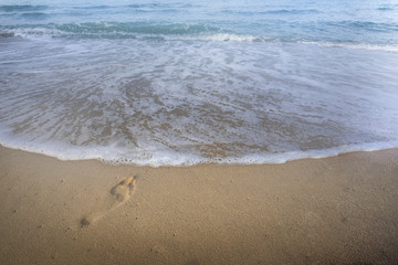Footprints in the sand .
