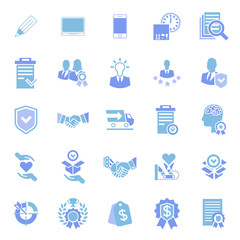Set of vector icons in flat style. Subject characteristics for the site, loyalty, idea, delivery, warranty, rewards and security.