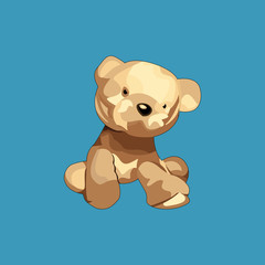 Beautiful teddy bear. Vector illustration. Toy on blue background.