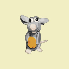 Beautiful toy rat. Vector illustration. Mouse on yellow background.
