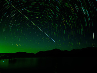 Beautiful star trail image during the night of the Geminids meteor shower in the Winter.