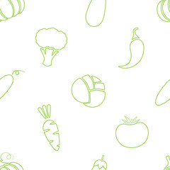 Outline vegetable seamless pattern vector flat illustration. Natural food pattern design with line vegetable seamless texture in green and white colors for organic fabric print or wallpaper template.