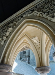 Cloître (détail) de l'abbaye du Mont-Saint-Michel, département de la Manche, Normandie, France	
