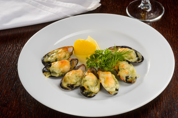 Tasty mussels in close up