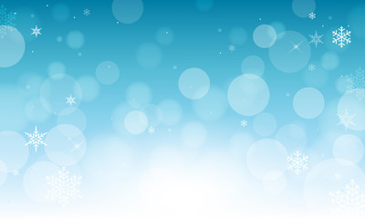 Christmas Winter Background vector illustration. Abstract bokeh with snowflakes on blue background.