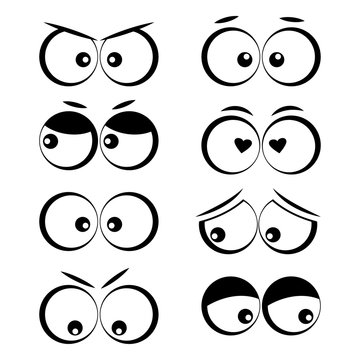 Collection of cartoon eyes with different emotions. Vector illustration
