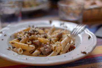 pasta with sauce and truffles