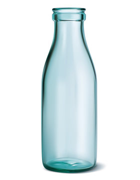 Glass milk bottle. Empty, clear on white. Vector 3d illustration