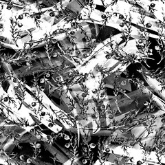 Watercolor Seamless  vintage pattern from black white plants, twigs and berries, juniper, pine needles, juniper branch, pine needles with berries. For paper, textile, design.