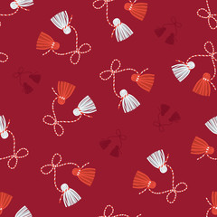 Seamless pattern background with martisor talisman, traditional accessory for holiday of early spring in Romania and Moldova.