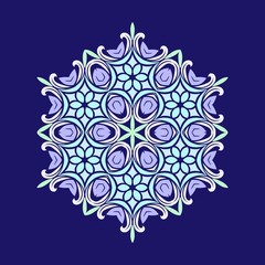 Flat design with abstract snowflakes isolated on blue background. Vector Snowflakes mandala.