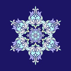 Flat design with abstract snowflakes isolated on blue background. Vector Snowflakes mandala.