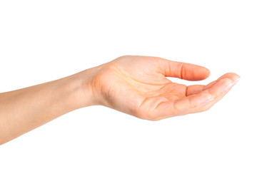 Woman showing open hand or holding something