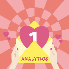 Handwriting text Analytics. Concept meaning systematic computational analysis of data statistics or infos Female Hu analysis Hand Holding an Open Envelope with Big Heart coming out