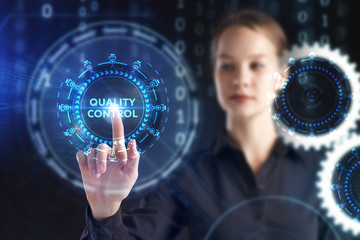 The concept of business, technology, the Internet and the network. A young entrepreneur working on a virtual screen of the future and sees the inscription: Quality control