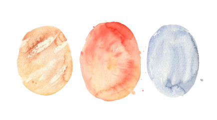 Materiał do szycia Abstract watercolor colorful washes of paint, Beige, red, blue pastel circles