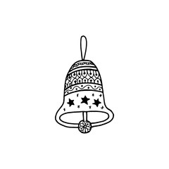 Naklejka premium Vector Christmas decorative symbol - doodle Christmas bell. Christmas hand drawn coloring page book for adult
