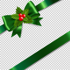 Green Bow With Holly Berry Transparent Background